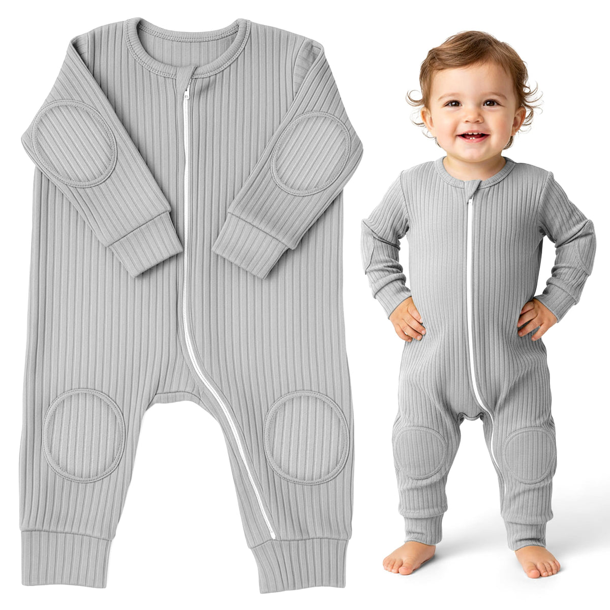 NurtureNauts lightweight rayon blend padded baby romper in Heather Grey
