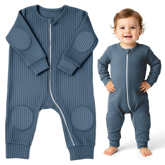 Pastel Blue NurtureNauts padded baby romper with knee and elbow cushioning