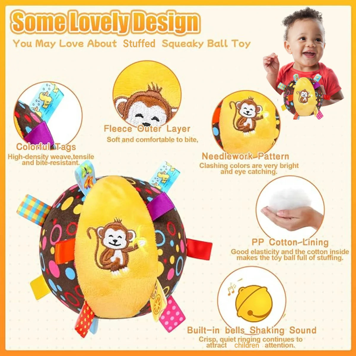 Sensory Musical Plush Soft Ball Baby Toy, view 3