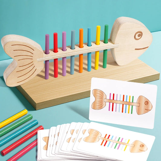 Wooden Montessori fish bone color matching game
