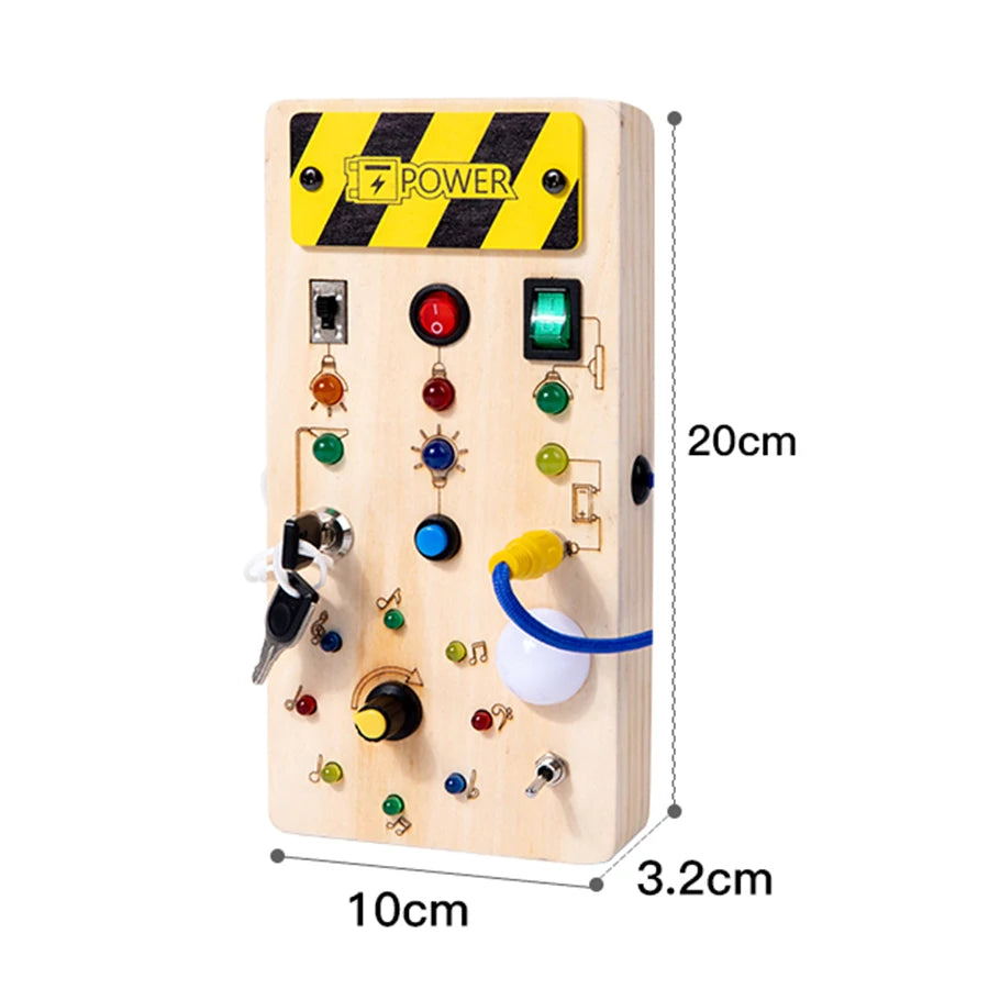 Wooden Montessori Busy Board with LED Light Switches, view 3