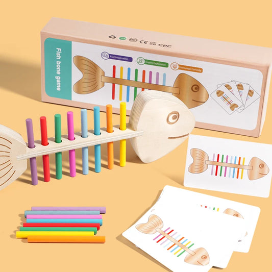 Wooden Montessori fish bone color matching game, view 2