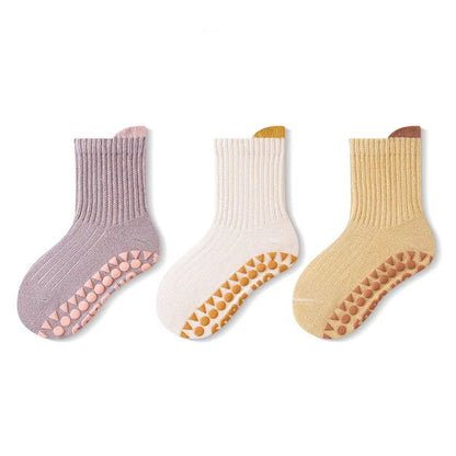3-Pack Kids Non-Slip Breathable Cotton Floor Socks