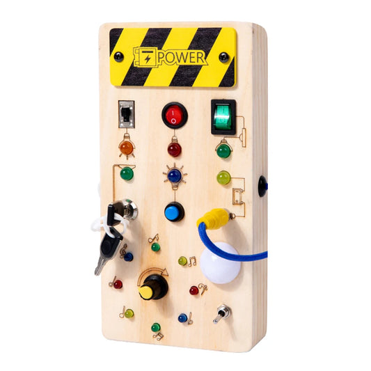Wooden Montessori Busy Board with LED Light Switches