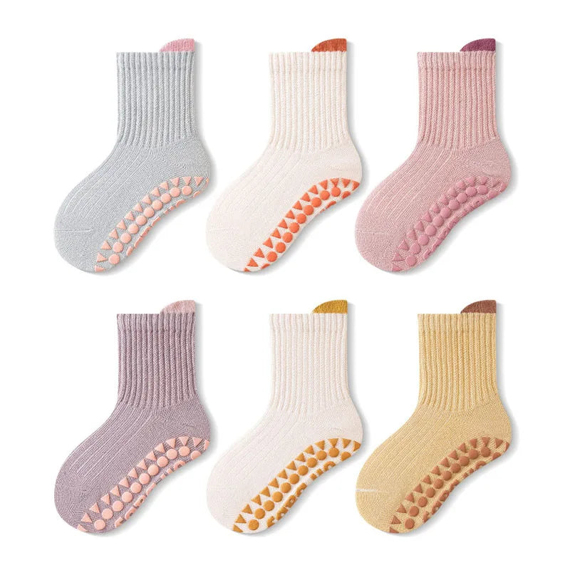 3-Pack Kids Non-Slip Breathable Cotton Floor Socks