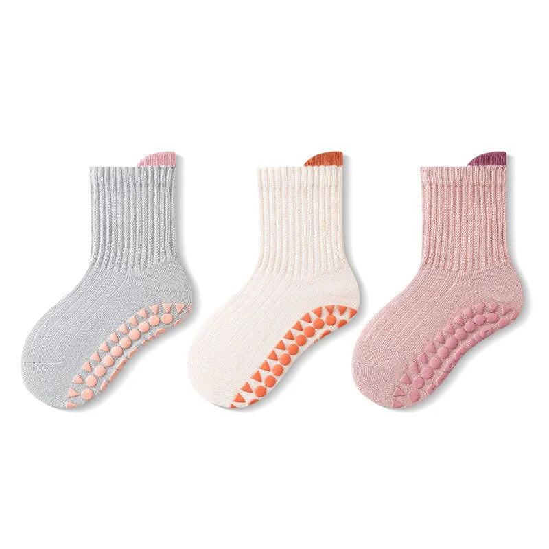 3-Pack Kids Non-Slip Breathable Cotton Floor Socks
