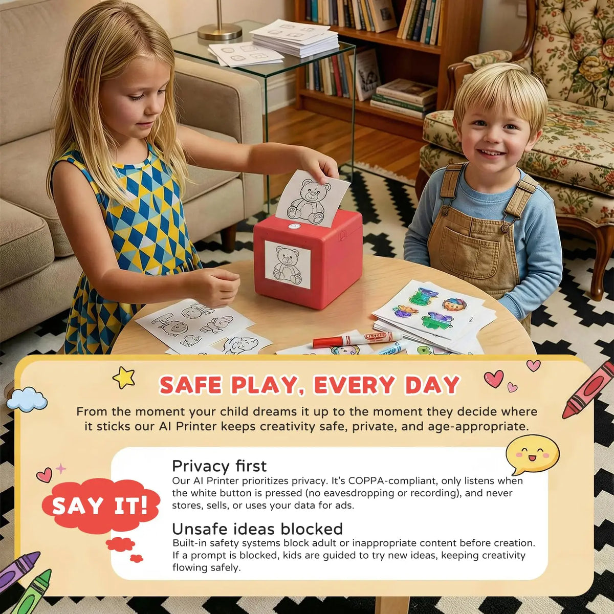 Creative coloring and sticker-printing project with the red thermal printer