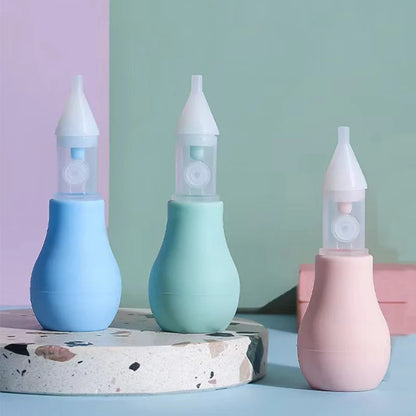 Manual baby nasal aspirator with soft silicone tip