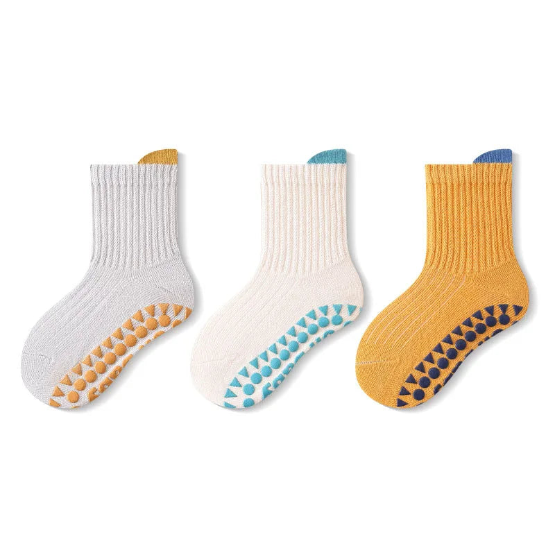 3-Pack Kids Non-Slip Breathable Cotton Floor Socks