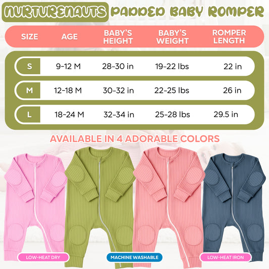NurtureNauts Scootadillo® Padded Baby Romper — 100% Cotton