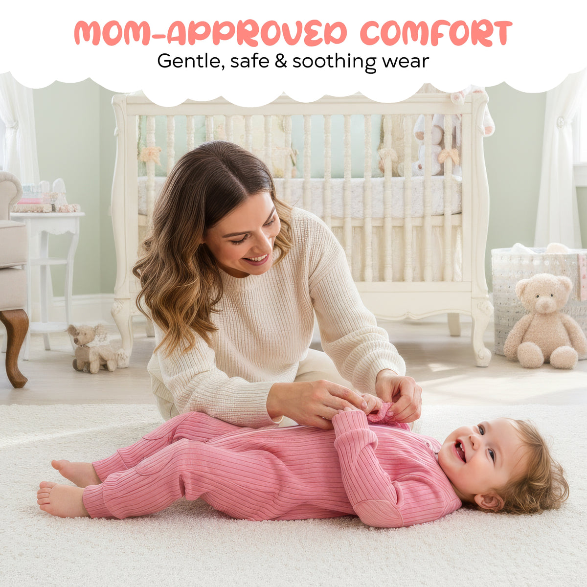 NurtureNauts padded cotton baby romper, knee and elbow cushioning detail
