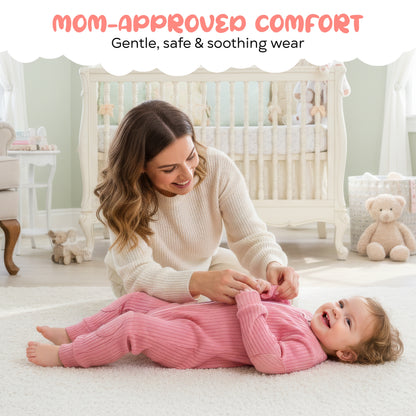 NurtureNauts padded cotton baby romper, knee and elbow cushioning detail