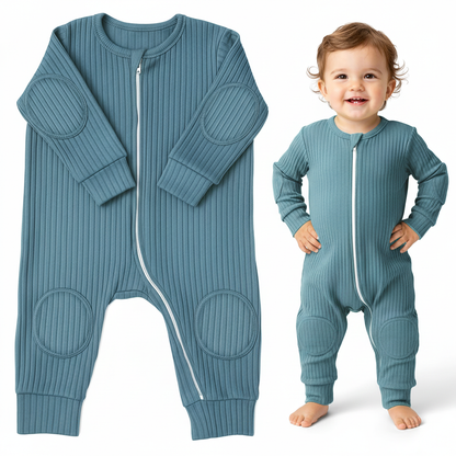NurtureNauts lightweight rayon blend padded baby romper in Teal Blue