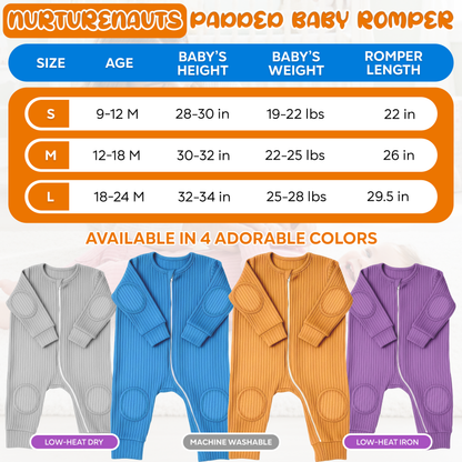 NurtureNauts® Scootadillo Lightweight Padded Baby Romper — 94% Rayon / 6% Nylon